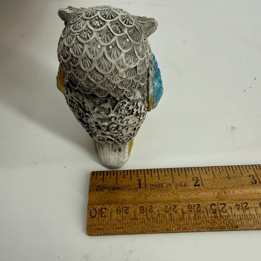 See, Hear & Speak No Evil Owl Set Figurine Statue Silver Gold‎ Blue 2.5